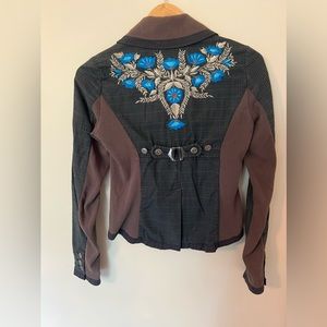 Free People Embroidered Jacket Blazer with Knit stretch sides.